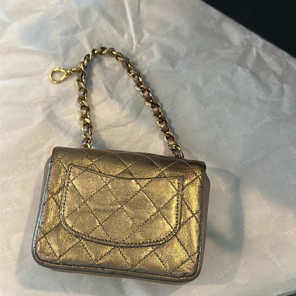 CHANEL Vintage Leather Classic Flap Micro Bag Pouch in Gold - Picture 3 of 16